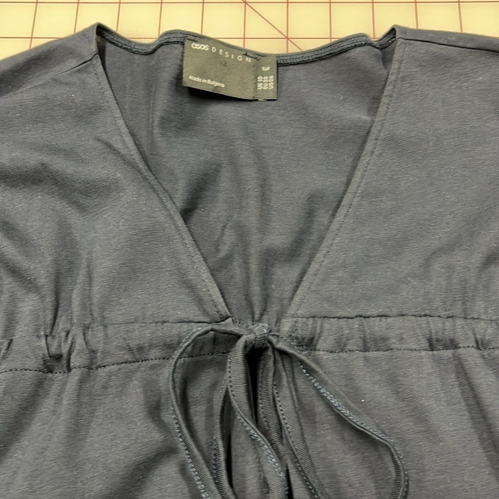 ASOS Peasant Tiered Oversized V-Neck Drawstring Chest 3/4 SLV Navy Mini 6 Tall - Picture 9 of 15